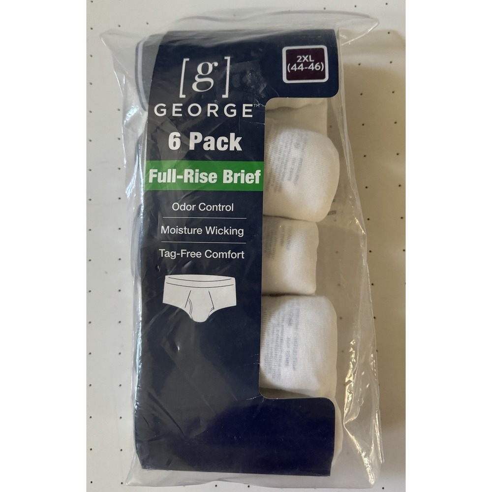 George Full Rise Briefs Men Size 2XL (44-46) White Underwear‎ Cotton 6pack NEW